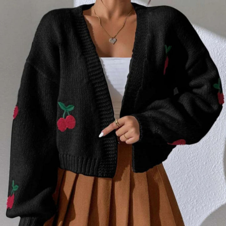 Damen Strickjacke mit floralem Kirschmotiv Drune