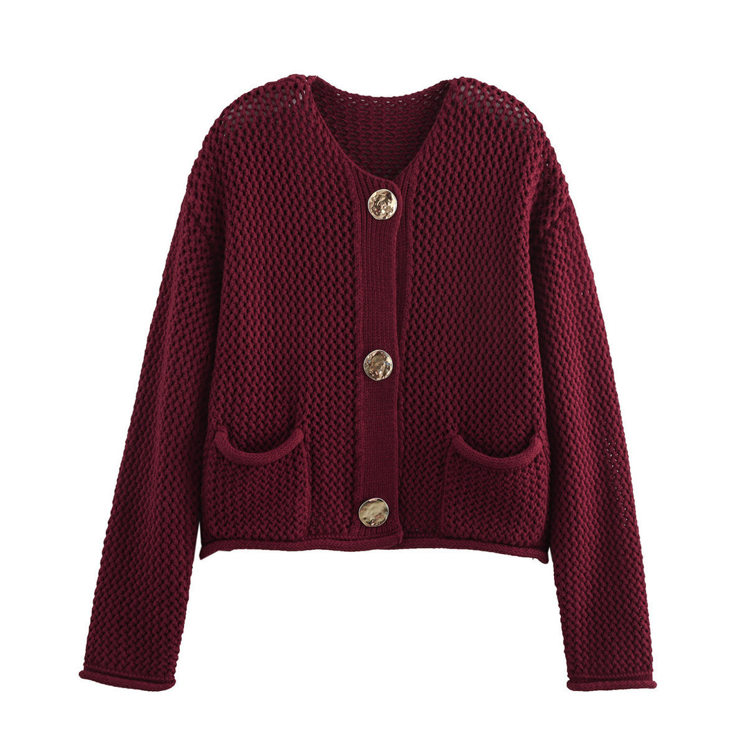 Damen Strickjacke mit dekorativen Knopfdetails und Taschen Drune