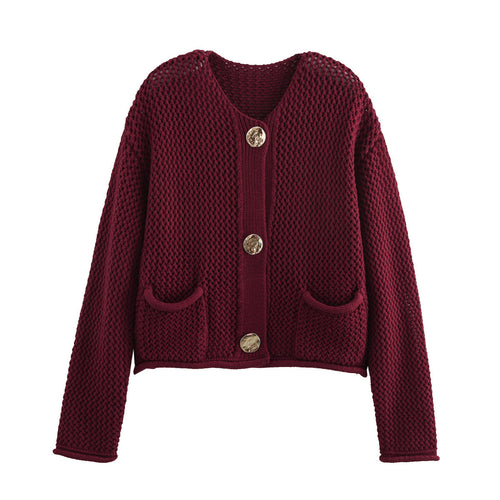 Damen Strickjacke mit dekorativen Knopfdetails und Taschen Drune
