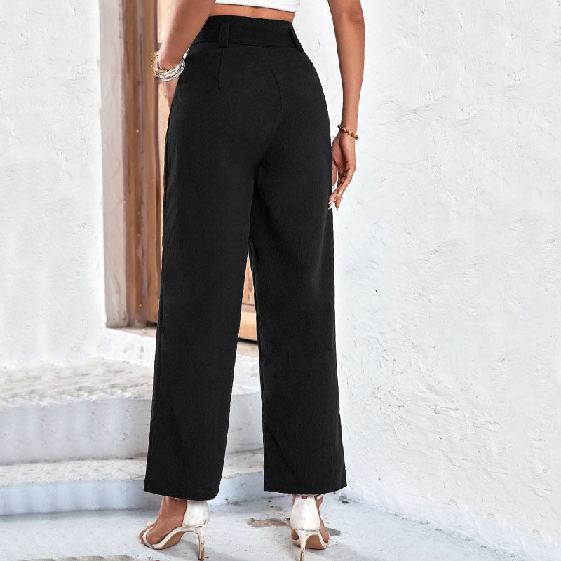Damen Elegante Hochbund-Hose mit weitem Bein und Bindegürtel Drune
