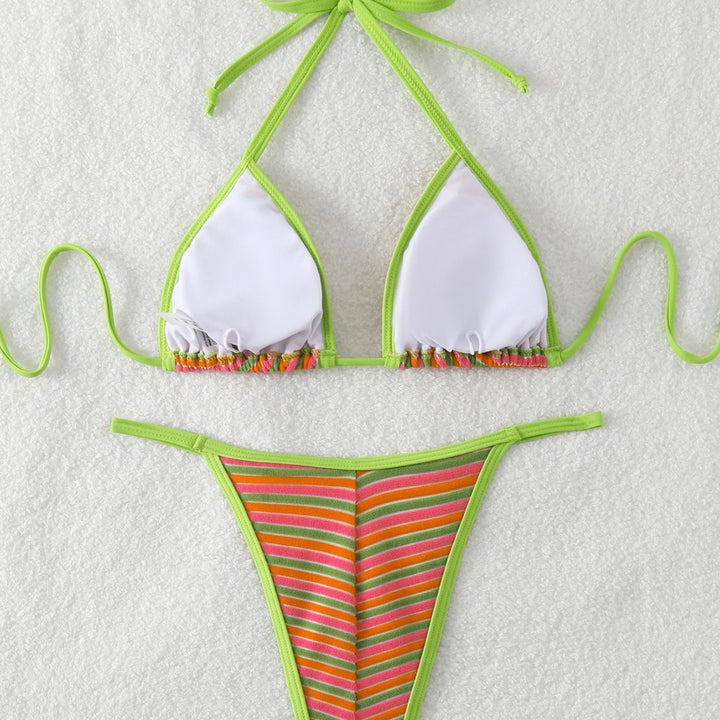 Damen Triangel-Bikini mit leuchtend bunten Streifen Drune