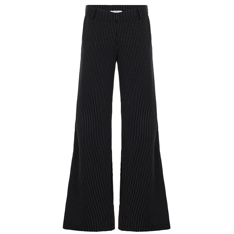 Damen weite Hochtaillierte Stoffhose mit Streifenmuster Drune