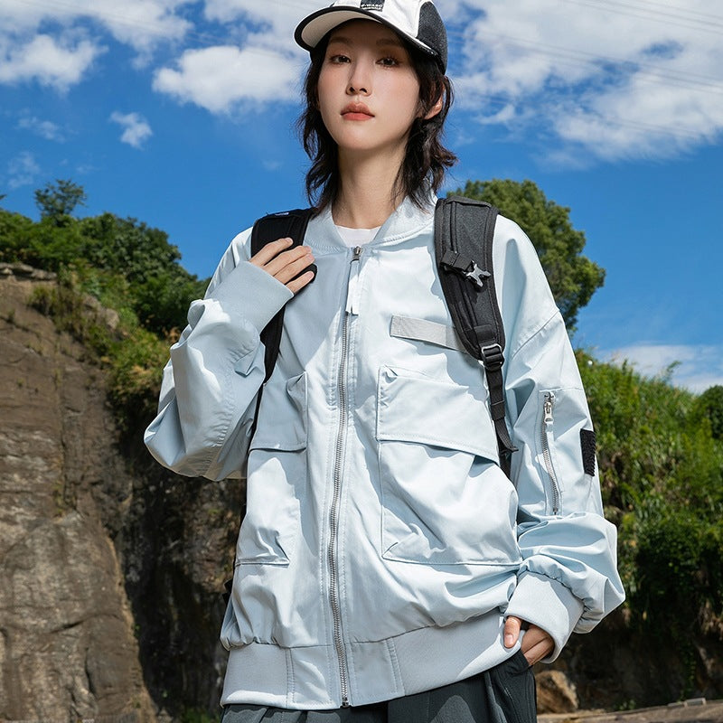 Damen Oversize Multifunktionale Field-Bomberjacke mit Cargo-Taschen & gerippten Bündchen Drune