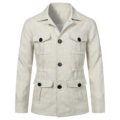 Herren nan Utility-Jacke aus Leinen mit vier aufgesetzten Taschen und taillierter Silhouette Drune