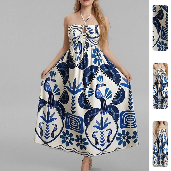 Damen Elegantes Sommer-Maxikleid mit Bandeau-Ausschnitt und floralem Druck Drune