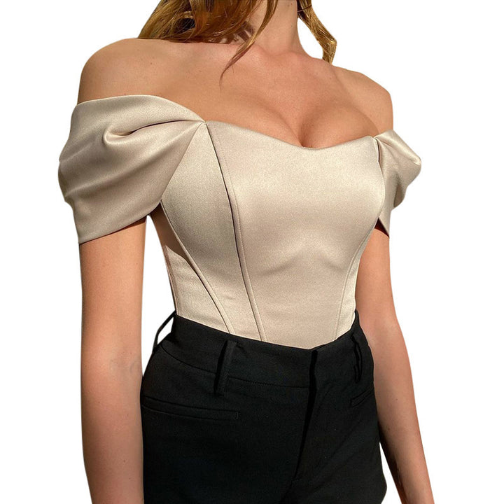 Damen elegantes Satin-Bustier mit Schulterdetails Drune