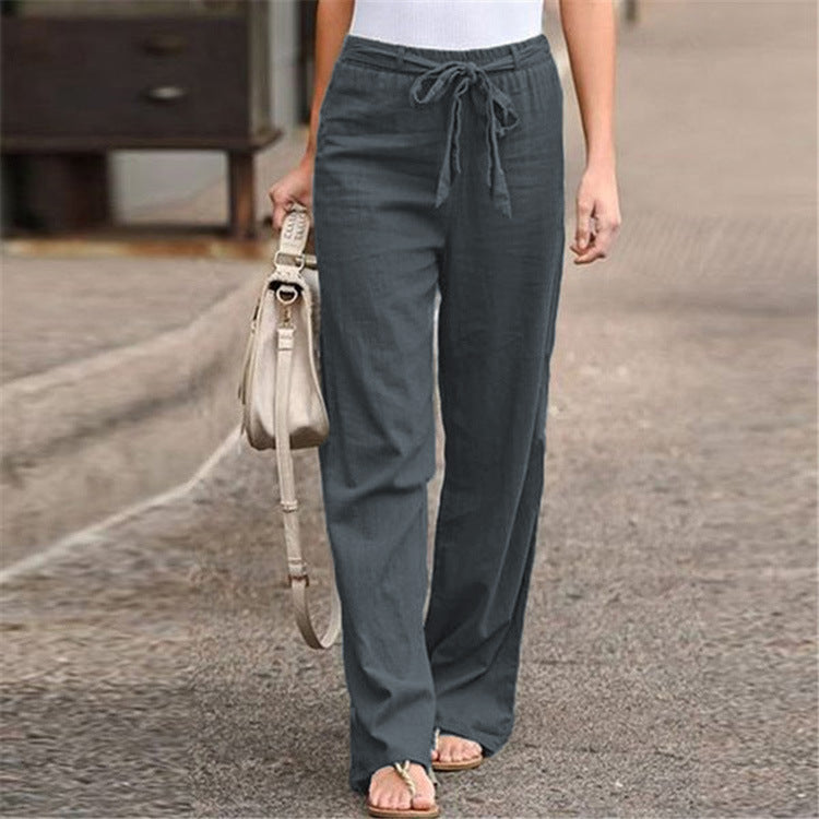Damen gemütliche Leinenhose mit verstellbarem Bund Drune