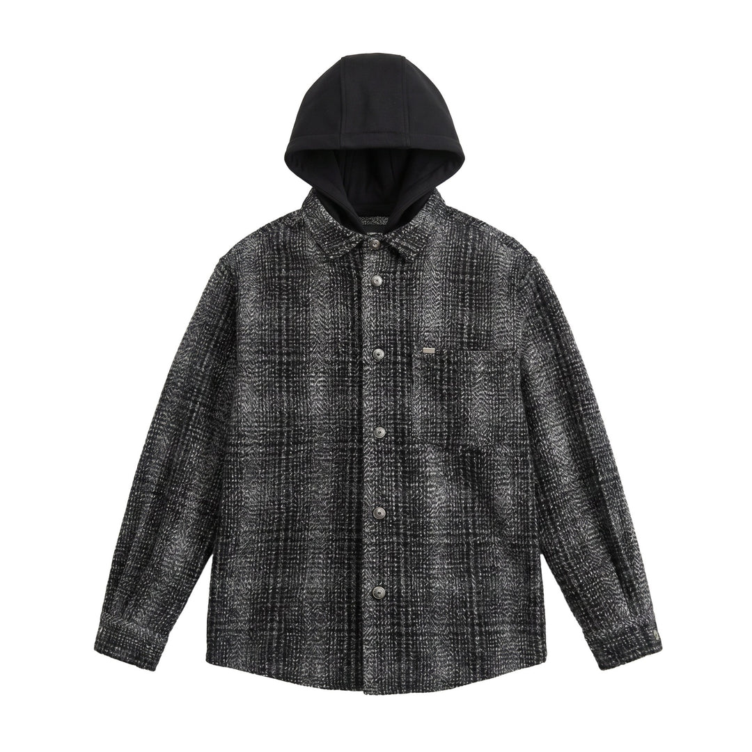 Herren Kapuzen-Overshirt im Wollmix mit Karomuster und aufgesetzter Brusttasche Drune