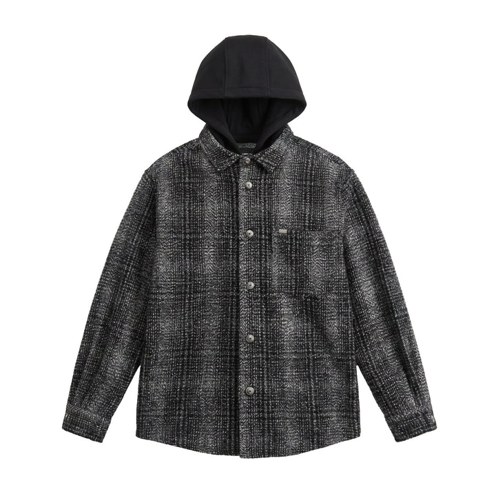 Herren Kapuzen-Overshirt im Wollmix mit Karomuster und aufgesetzter Brusttasche Drune