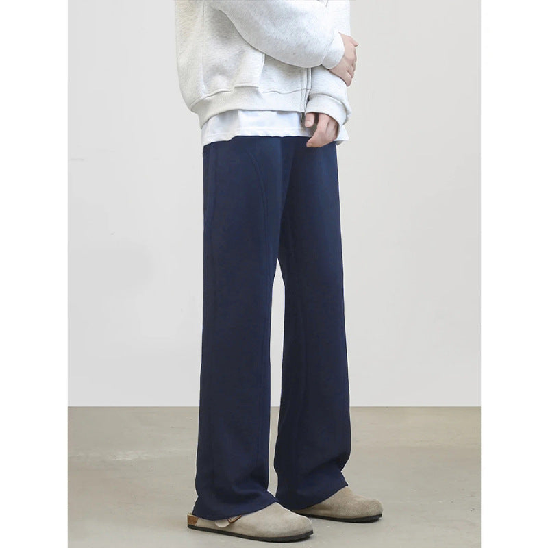 Herren Locker geschnittene Fleece-Loungehose mit weitem Bein, Tunnelzug und Ziernähten Drune