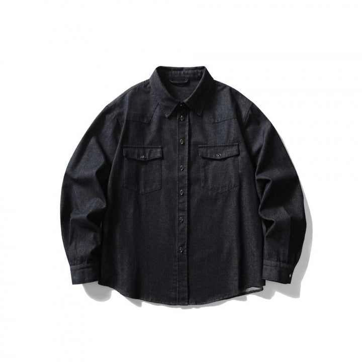 Unisex Kastenförmiges Denim-Overshirt mit Pattentaschen und Hemdkragen Drune