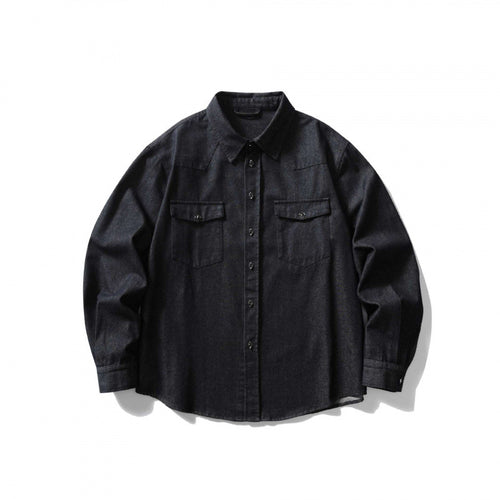 Unisex Kastenförmiges Denim-Overshirt mit Pattentaschen und Hemdkragen Drune