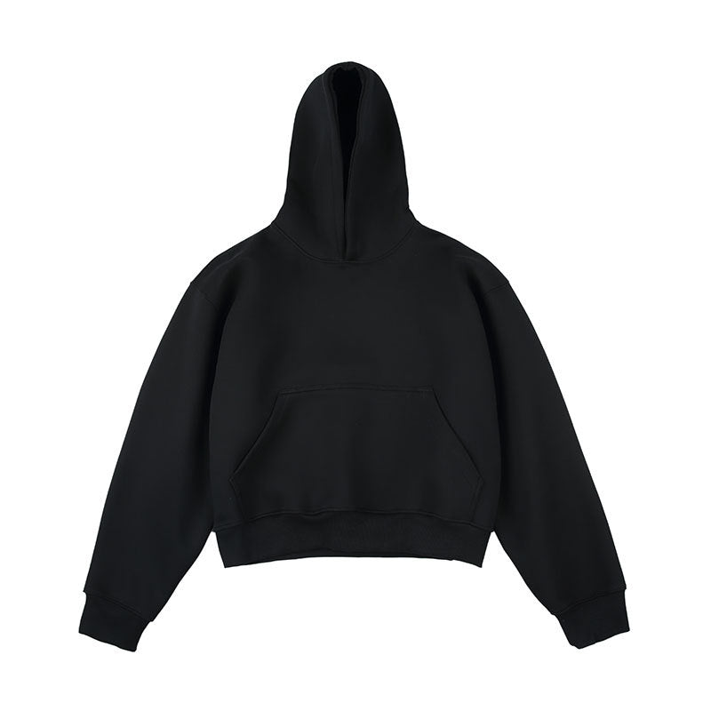 Unisex Kastiger gekürzter Kapuzenpullover mit Kängurutasche und geripptem Saum Drune