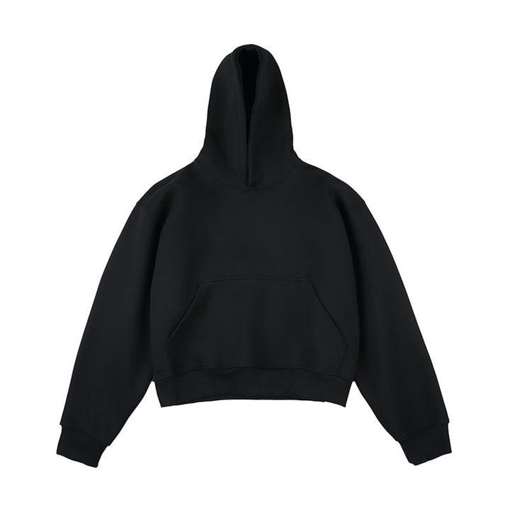 Unisex Kastiger gekürzter Kapuzenpullover mit Kängurutasche und geripptem Saum Drune