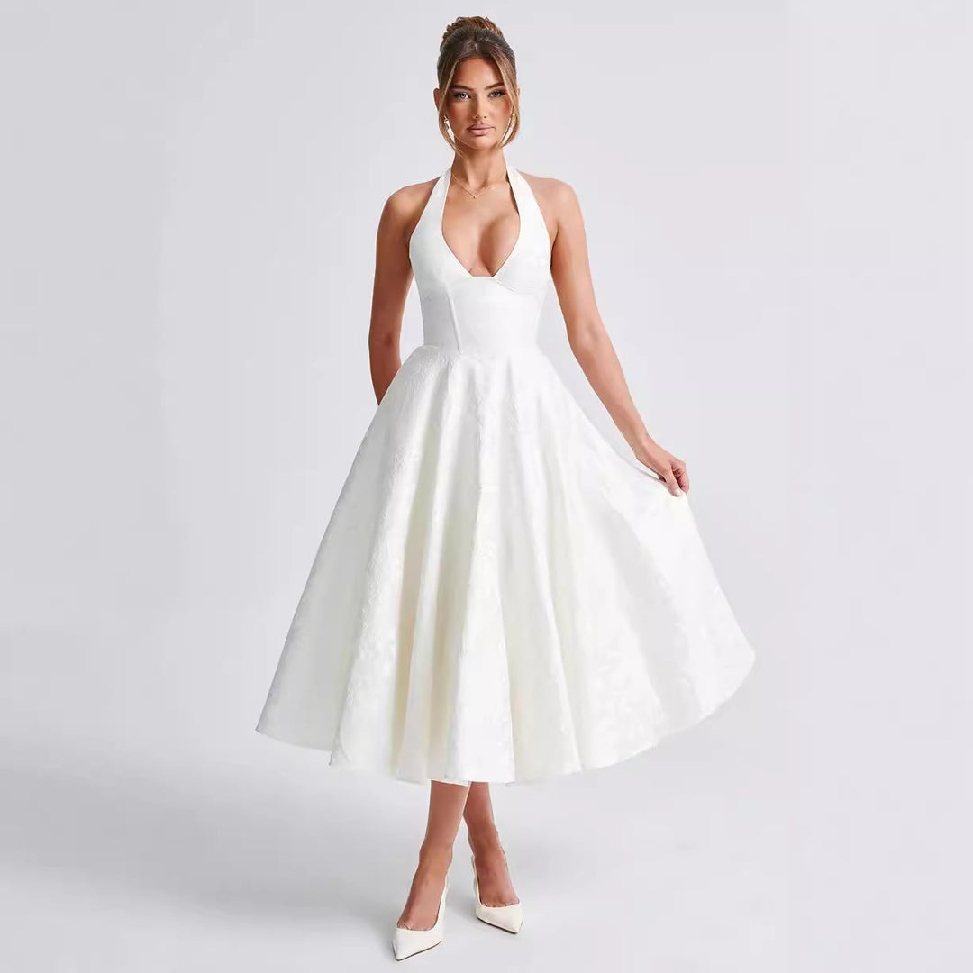 Damen Elegantes Halterneck-Ballkleid mit weitem Rock Drune