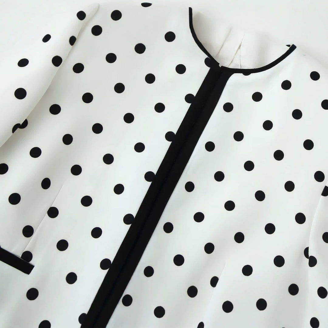 Damen Cropped‑Übergangsjacke im Polka‑Dot‑Design mit rundem Ausschnitt und kontrastierter Blendenverarbeitung Drune