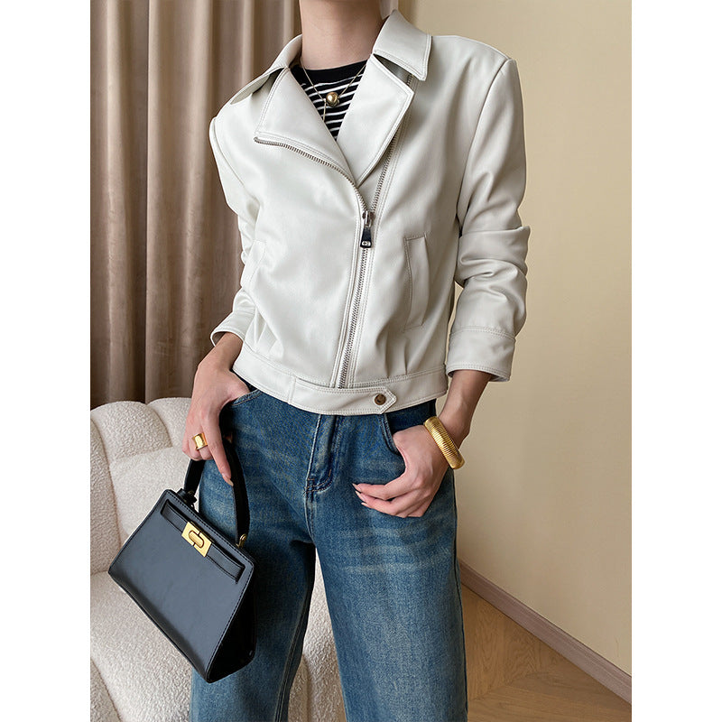 Damen modische Kunstlederjacke im Biker-Stil Drune