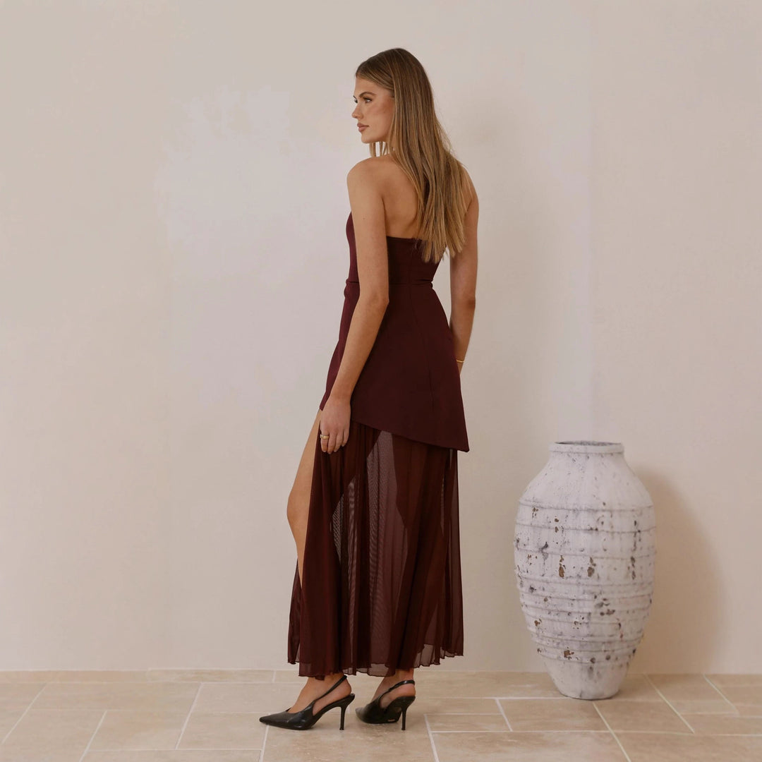 Damen Elegantes Abendkleid mit asymmetrischem Schnitt und verführerischem Schlitz Drune