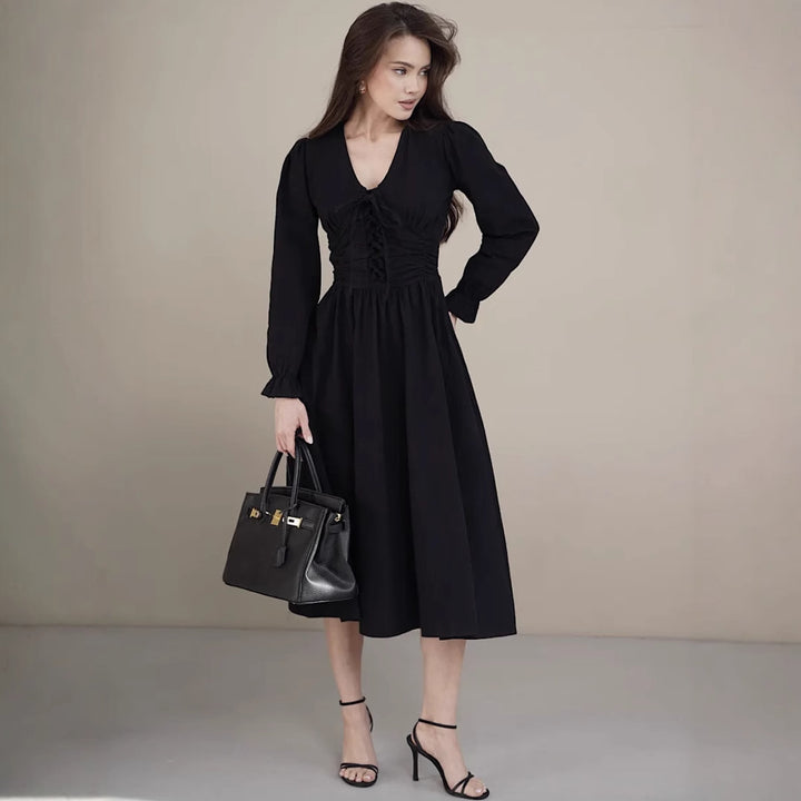 Damen Midikleid mit Rüschendetails und Taillengürtel Drune