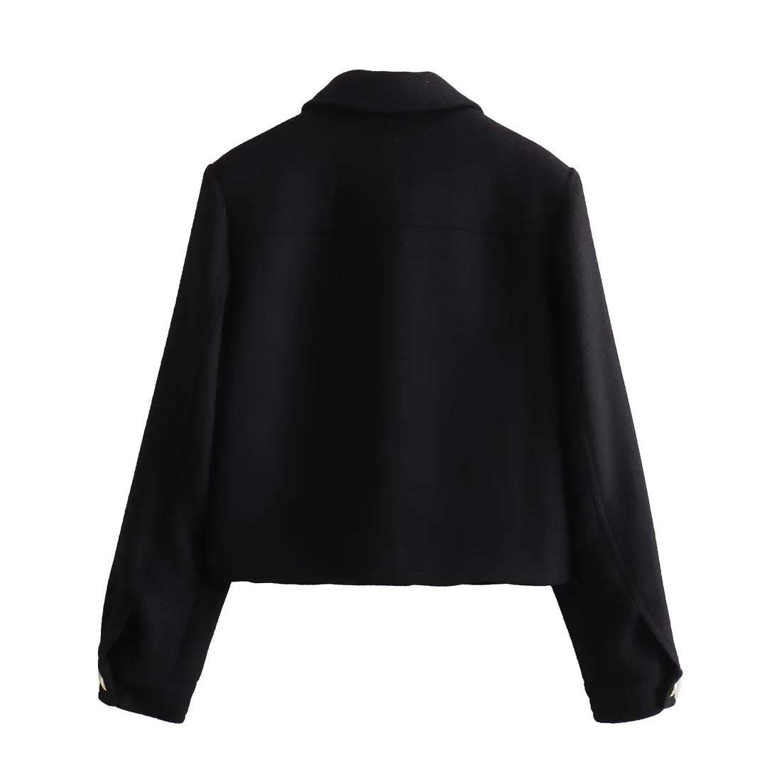 Damen nan kurze Wolloptik-Boxyjacke mit aufgesetzten Pattentaschen und klassischem Kragen Drune