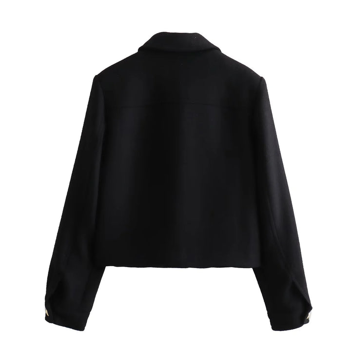 Damen nan kurze Wolloptik-Boxyjacke mit aufgesetzten Pattentaschen und klassischem Kragen Drune