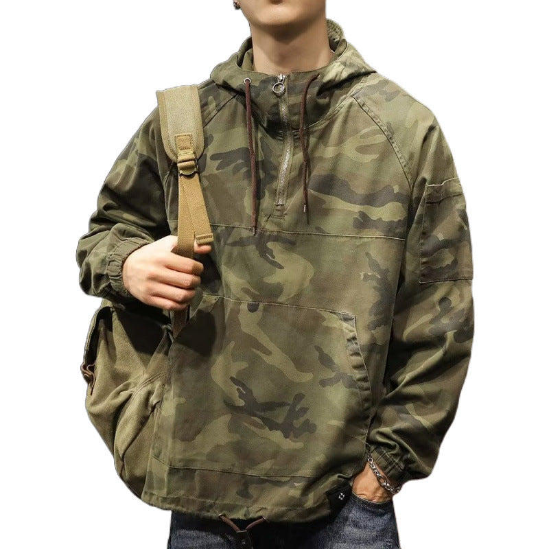 Herren Kapuzen-Anorak mit Halbzip, Kängurutasche und Tunnelzugsaum Drune
