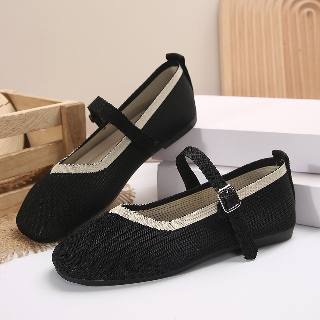 Damen Ballerinas mit verstellbarem Riemen und strukturiertem Obermaterial Drune