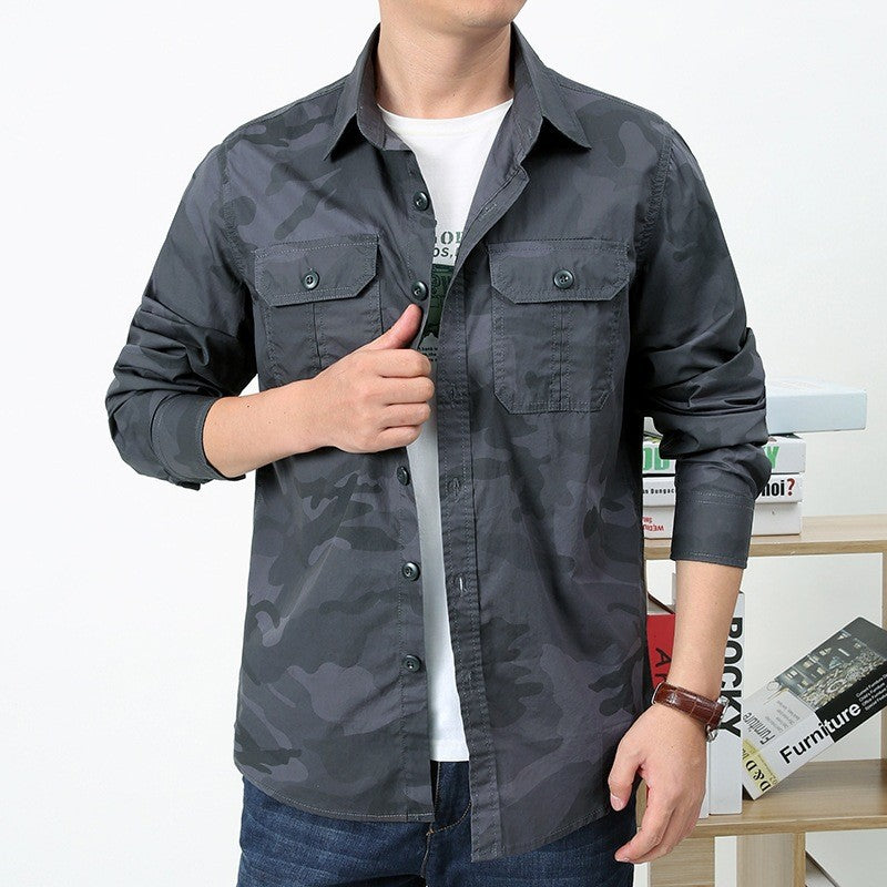 Herren nan militärisch inspiriertes Overshirt aus Baumwollmix mit Tarnmuster, Klappbrusttaschen und regular fit Drune
