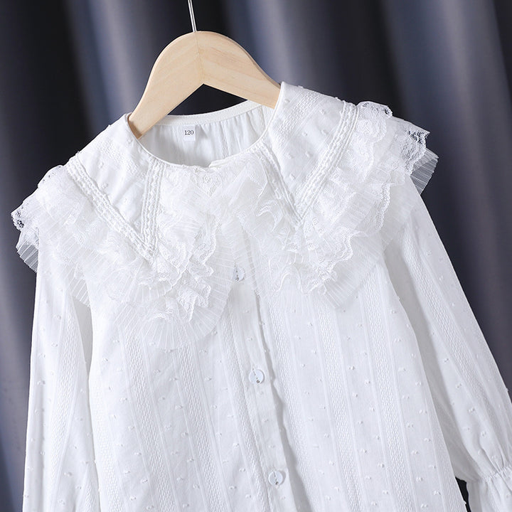 Mädchen Bluse mit voluminösem Rüschenkragen und feinen Stickereien Drune