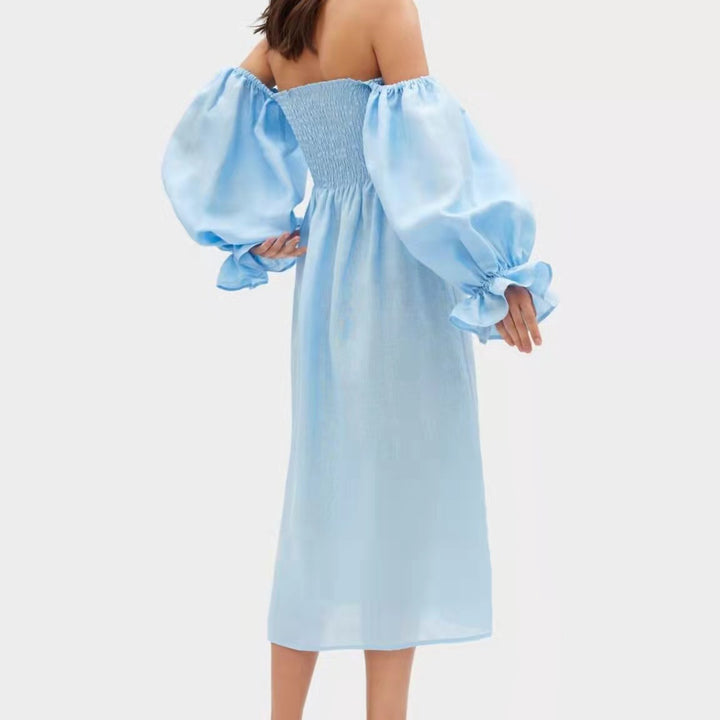 Damen Maxikleid mit voluminösen puffärmeln und elastischem Oberteil Drune
