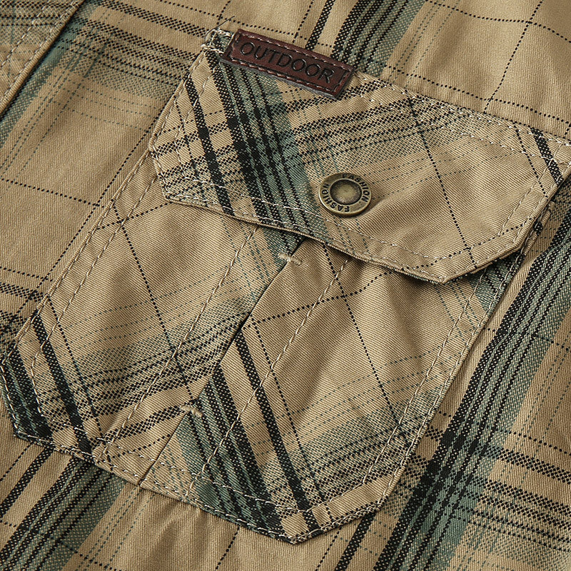 Herren nan karriertes Baumwoll-Flanellhemd mit Brusttaschen und klassischer Knopfleiste Drune