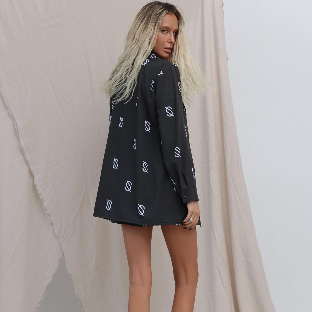 Damen elegante, bedruckte Oversized-Hemdbluse Drune