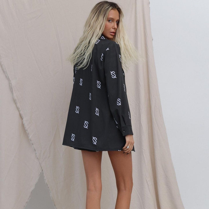 Damen elegante, bedruckte Oversized-Hemdbluse Drune