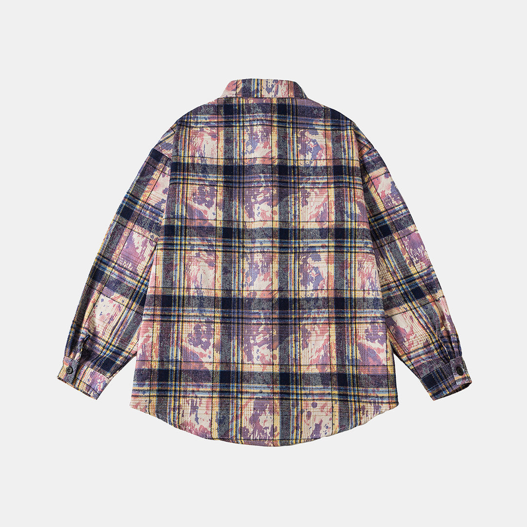 Unisex Overshirt-Hemdjacke im karierten Baumwollmix mit künstlerischem Paint‑Effekt Drune