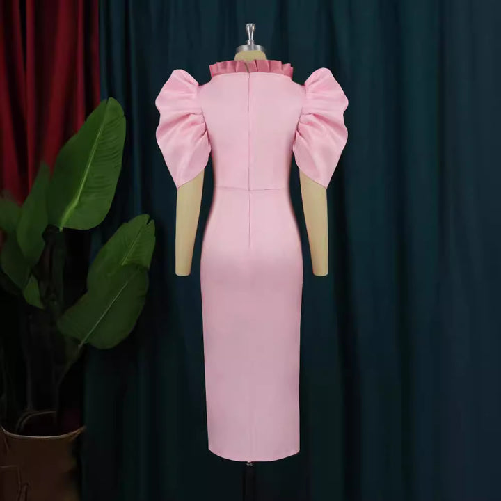 Damen Cocktailkleid mit voluminösen Puffärmeln und elegantem Schlitz Drune