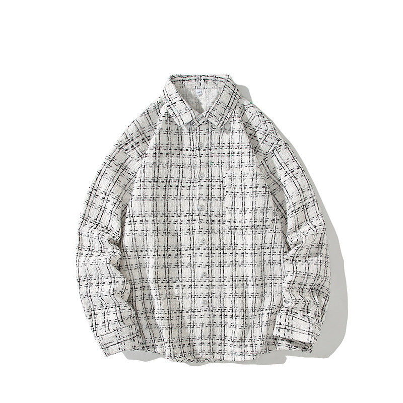 Herren Strukturierte Bouclé-Hemdjacke mit Karo-Jacquard und legerer Passform Drune