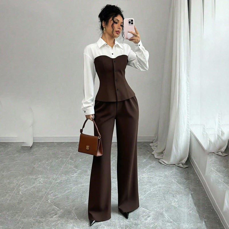 Damen Eleganter Blazer mit hochgeschnittenem Hosenanzug Drune