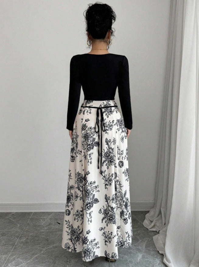 Damen Elegantes Maxikleid mit floralem Print und tailliertem Schnitt Drune