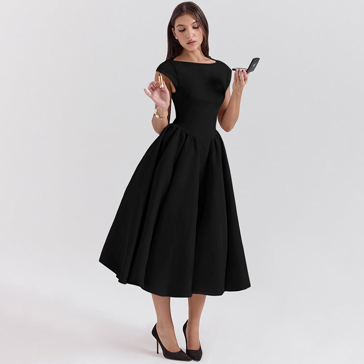 Damen Midi-Kleid mit elegantem A-Linien Schnitt und schickem Quadrat-Ausschnitt Drune