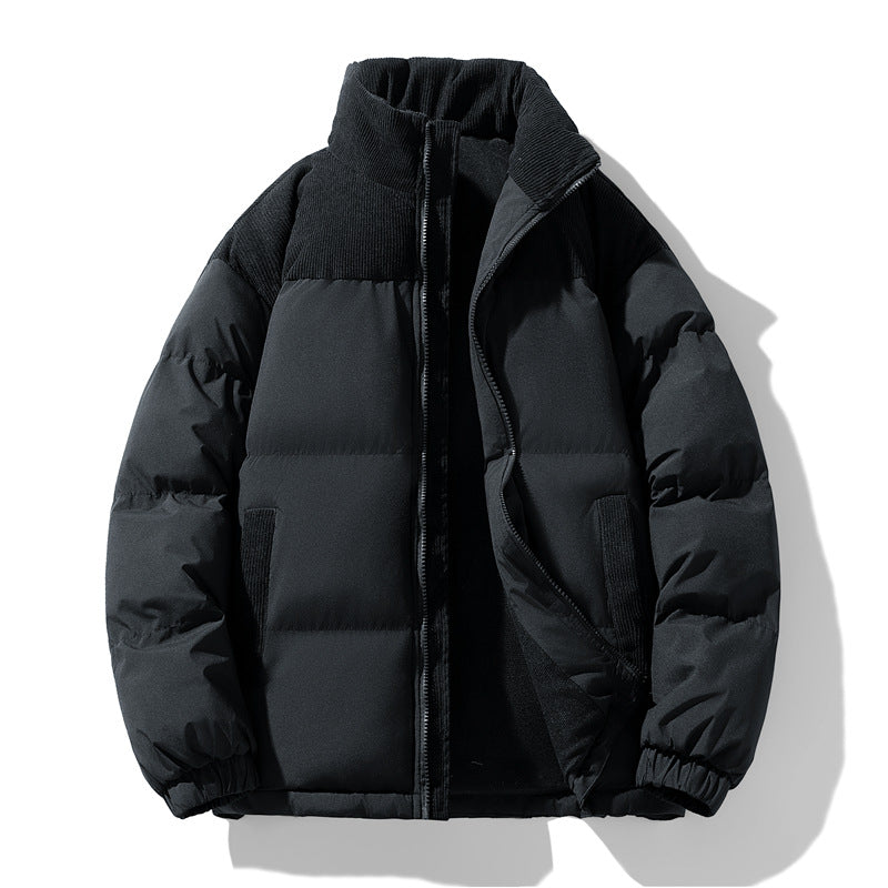 Herren gesteppte Winterjacke mit Cordbesatz, hohem Stehkragen und wärmender Isolierung Drune