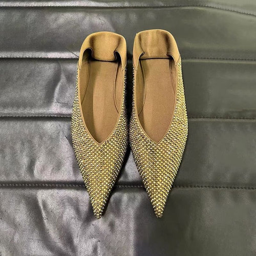 Damen Elegante spitz zulaufende Slipper‑Ballerinas mit Strassnetz und gepolstertem Komfortfußbett Drune