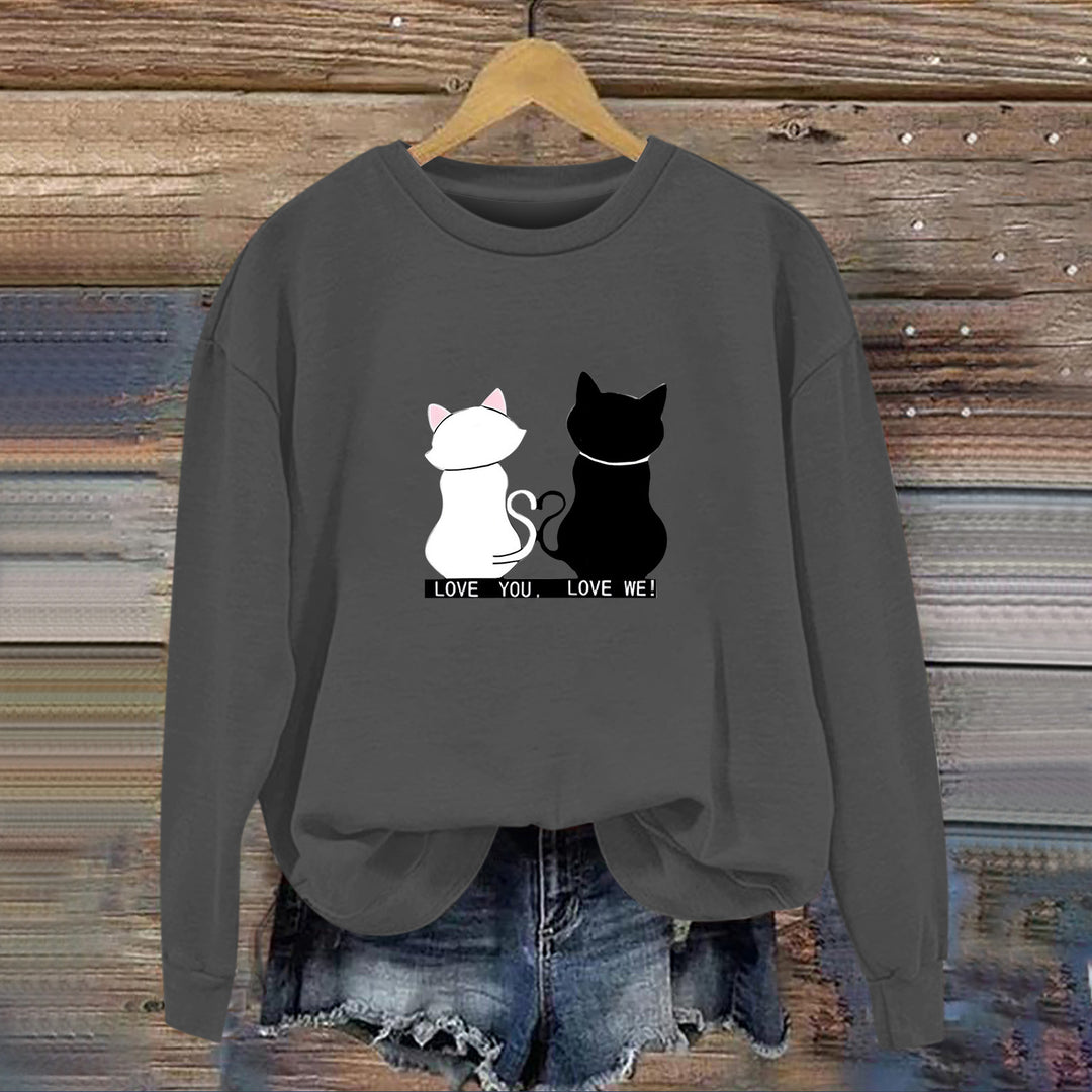 Damen Sweatshirt mit verspieltem Katzenmotiv und humorvollem Aufdruck Drune