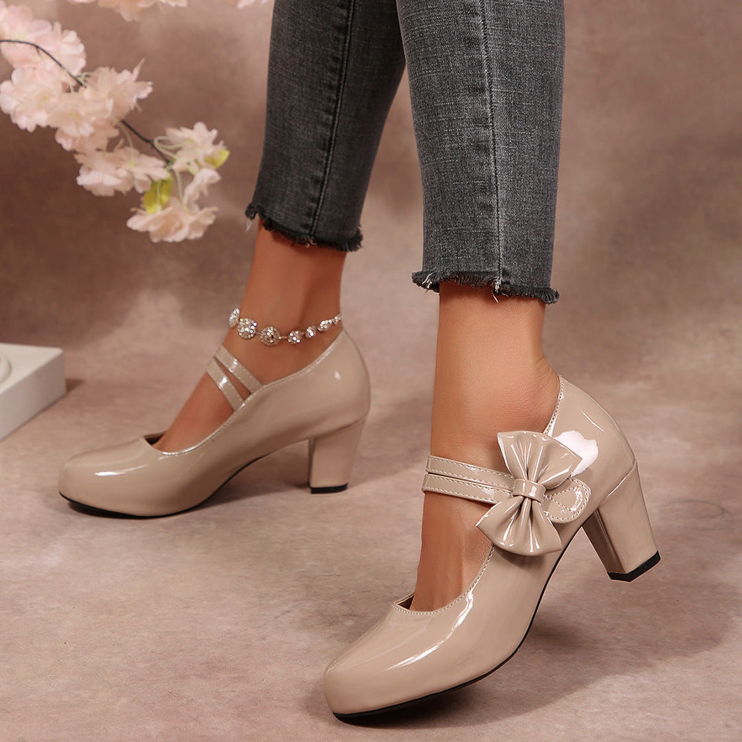 Damen elegante Lack-Pumps mit Schleifenverzierung Drune