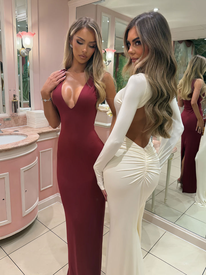 Damen Glamouröses Abendkleid mit tiefem V-Ausschnitt und figurbetontem Schnitt Drune