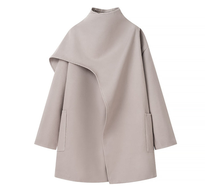 Damen 40+ asymmetrischer Wollmix Cape‑Mantel mit Stehkragen Drune