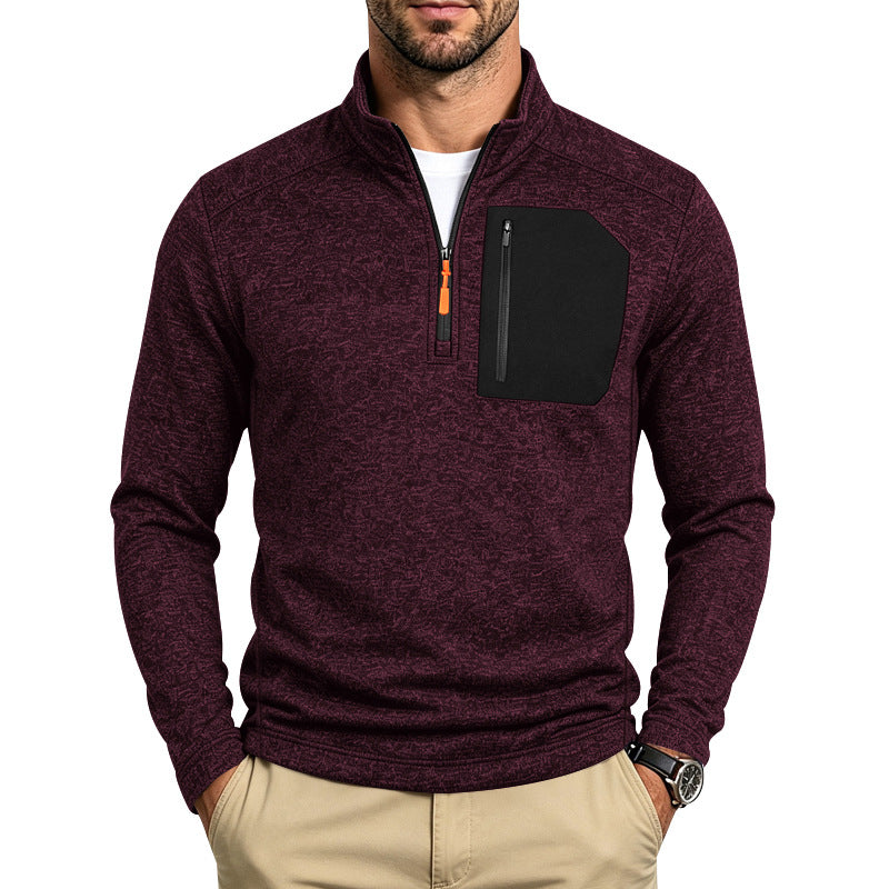 Herren Texturierter Troyer-Pullover mit halbem Reißverschluss und Brust-Zip-Tasche Drune