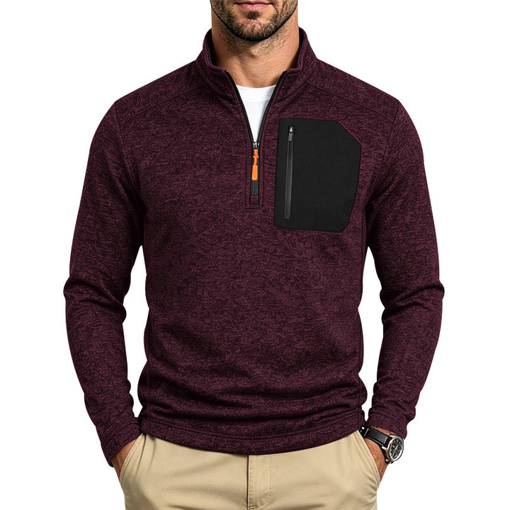 Herren Texturierter Troyer-Pullover mit halbem Reißverschluss und Brust-Zip-Tasche Drune