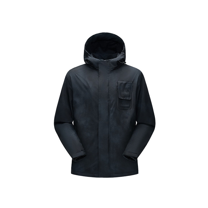 Herren Minimalistische technische Shell-Jacke mit Kapuze und Utility-Brusttasche Drune