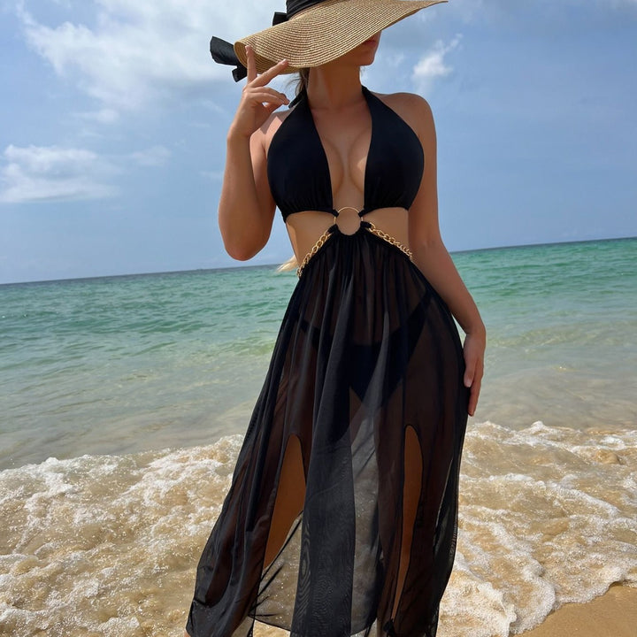 Damen Transparenter Strandüberwurf mit modischen Akzenten Drune