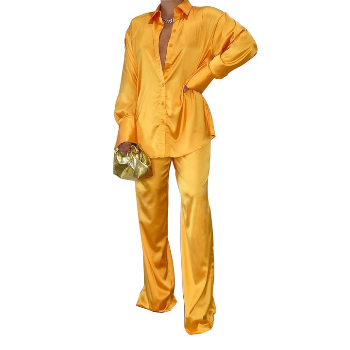 Damen Satin-Hemd und Palazzo-Hose Lounge-Set Drune